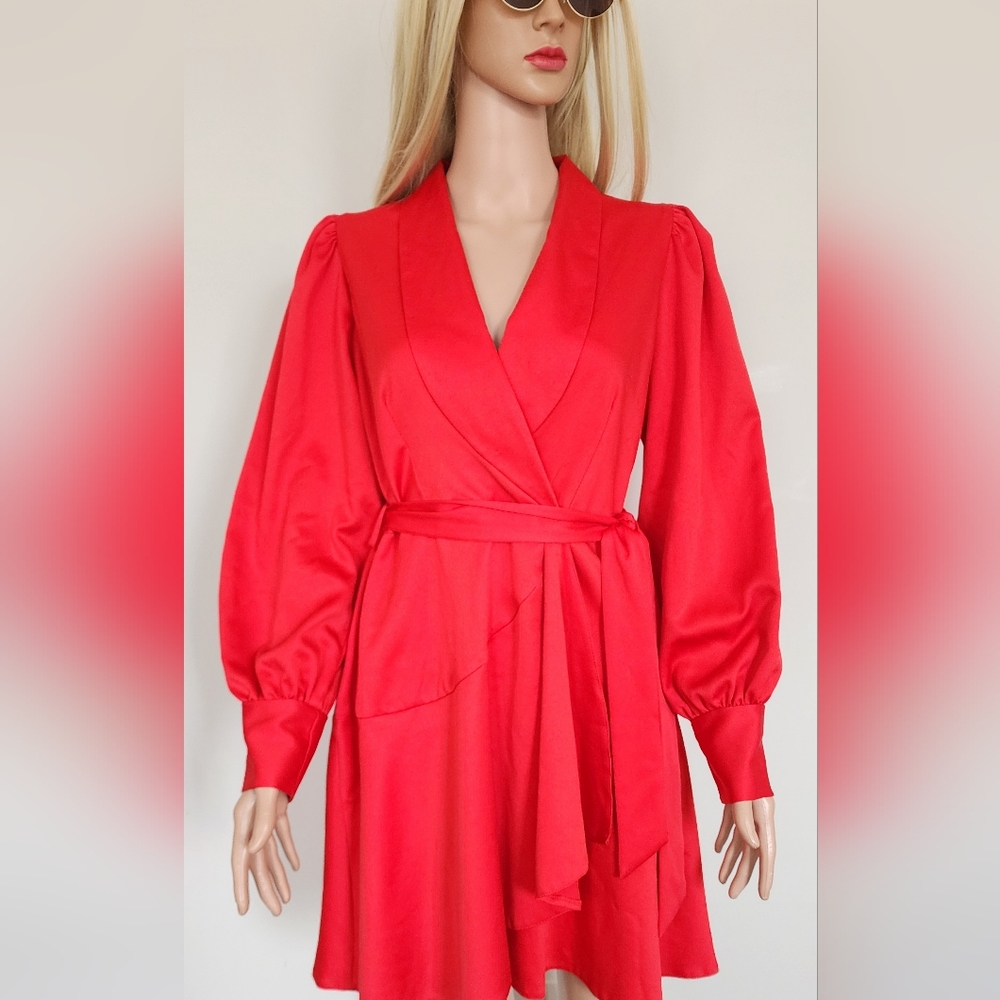 CLOSET RED DRESS SATIN RUFFLE MINI DRESS 8 - Picture 7 of 12